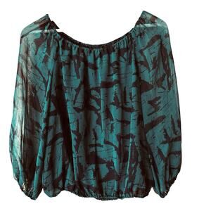 Alice + Olivia Silk Blouse Size XS Semi Sheer Green and Black Chiffon Whimsygoth